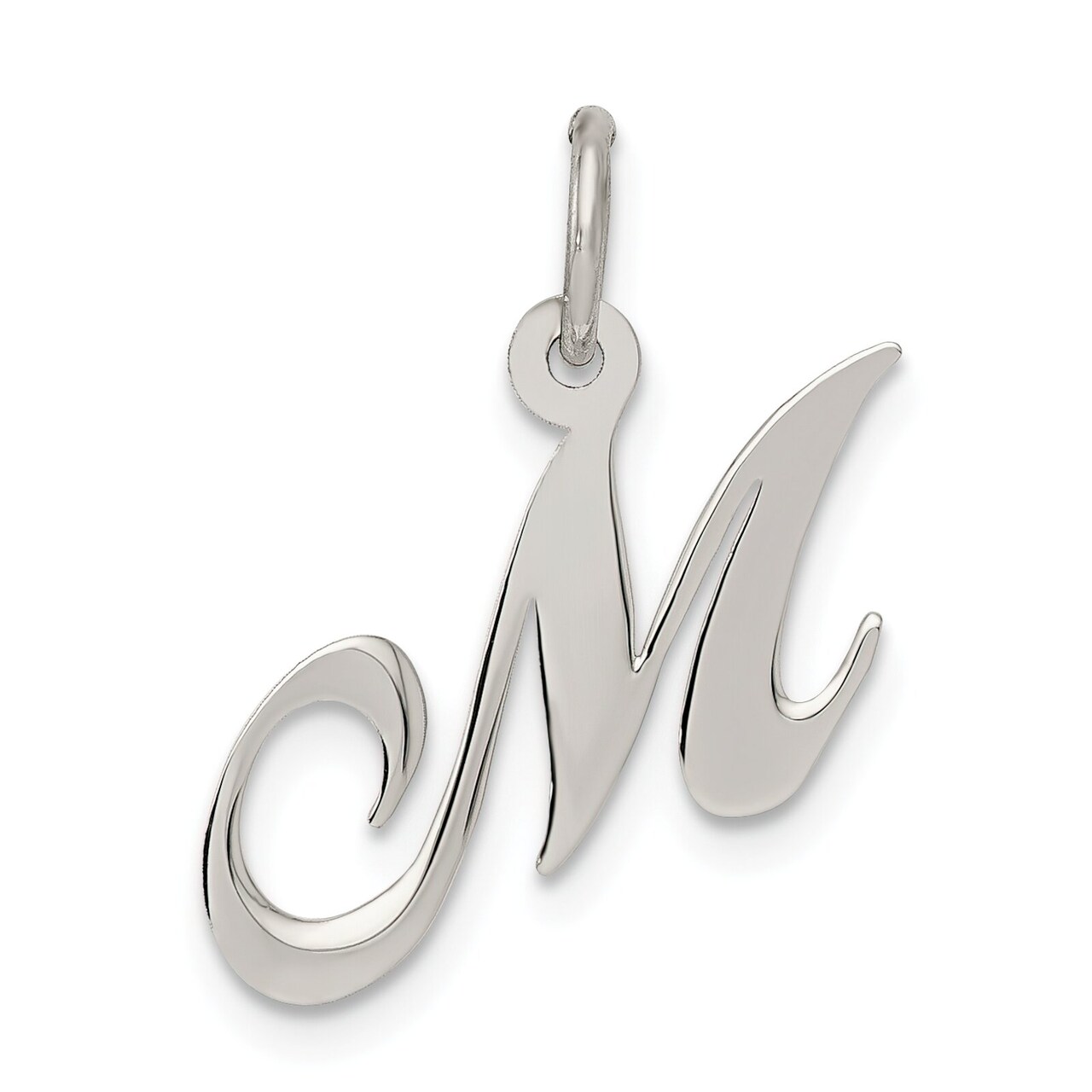Sterling Silver Small Fancy Script Initial M Charm Jewerly 16mm x 10mm